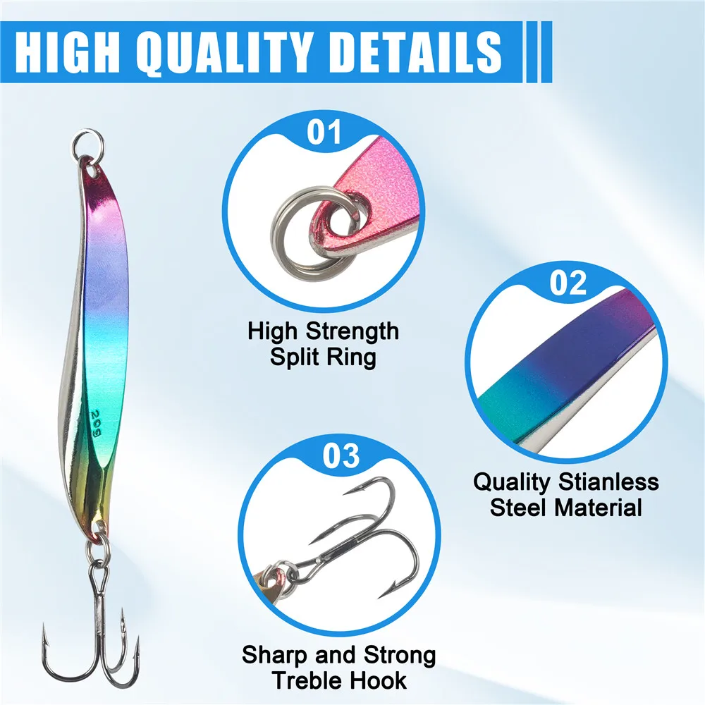 Señuelos de pesca con forma de cuchara, plantilla de Metal, señuelo para trucha, lubina, Walleye, salmón, agua dulce, agua salada, jigging, 5 uds. - imagen 4