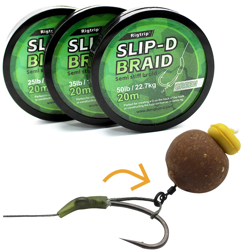 Línea de pesca de carpa de 20m, gancho de enlace, línea trenzada antideslizante D, línea trenzada sin recubrimiento para aparejo de pelo, aparejo D 25IB, aparejos de pesca gruesos de carpa