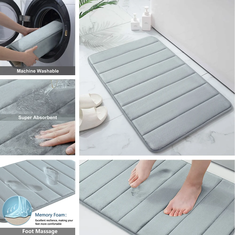 Alfombra de baño de espuma viscoelástica, alfombra de baño antideslizante Extra suave, esteras de baño súper absorbentes para suelo de baño, alfombra de baño, alfombrilla para pies - imagen 5