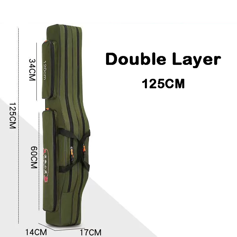 Esta caja de caña de pesca de doble capa mide 125 cm de longitud y está diseñada para un fácil transporte y almacenamiento.