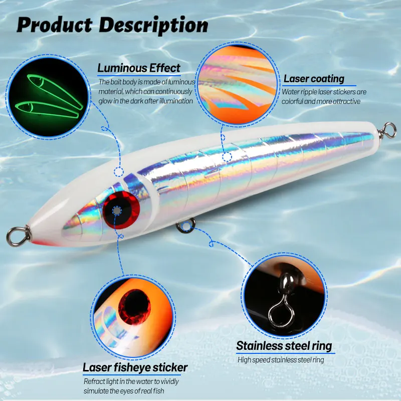 OBSESSION90g-Cebo de arrastre de lápiz de superficie flotante, señuelo de pesca de mar profundo GT, cebo de madera Artificial con gancho de origen - imagen 3