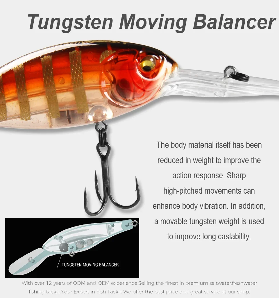 Se muestra un equilibrador en movimiento de tungsteno con un pez unido