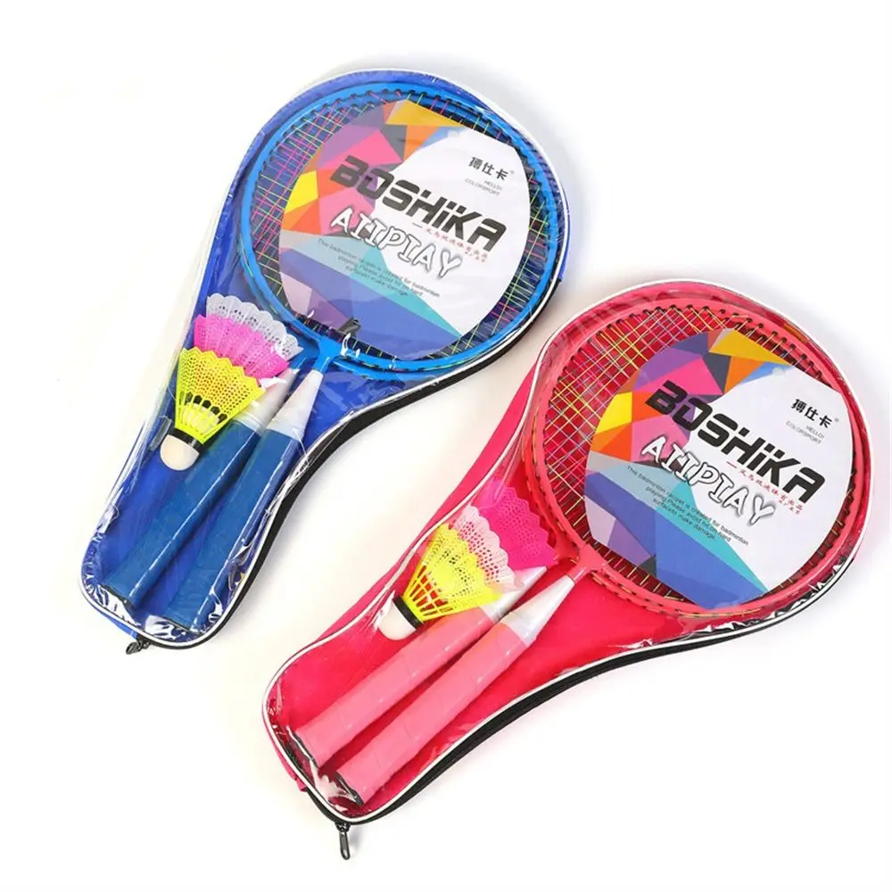 Con 3 bolas, raquetas de bádminton para niños, aleación de hierro, juguete para niños, juego de bádminton para niños, volante rosa y azul para interiores y exteriores - imagen 2