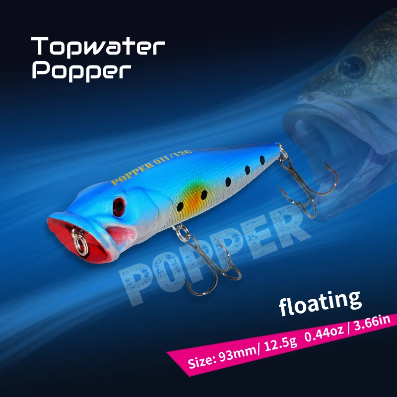 Señuelo de pesca 12,5g 93mm flotante Popper Artificial Wobbler cebo duro con gancho para Lucio perca invierno Swimbait Trolling Crankbait - imagen 4