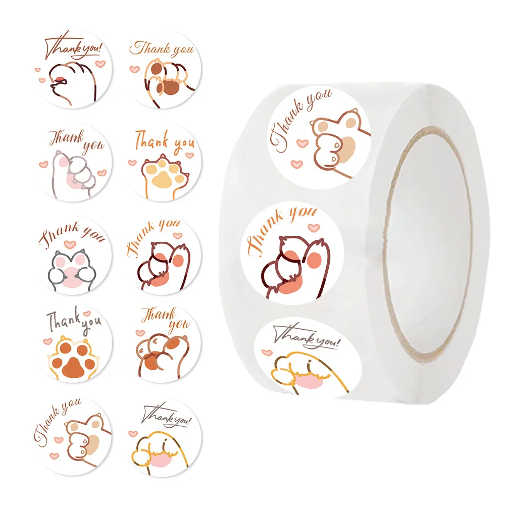 500 uds/rollo de pegatinas de grafiti de dibujos animados con cierre de sobre de agradecimiento de garra de gato, pegatina de botellas para teléfono, guitarra, portátil, Notebook, regalo