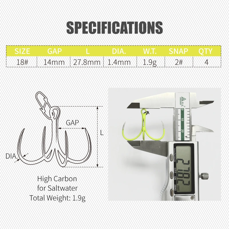 LUREHOLICO 18 #   Anzuelo Quatro brillante con cierre rápido, pesca en mar de alto carbono, agua salada para cinturón, súper fuerte, antioxidante, 4 Uds. - imagen 3