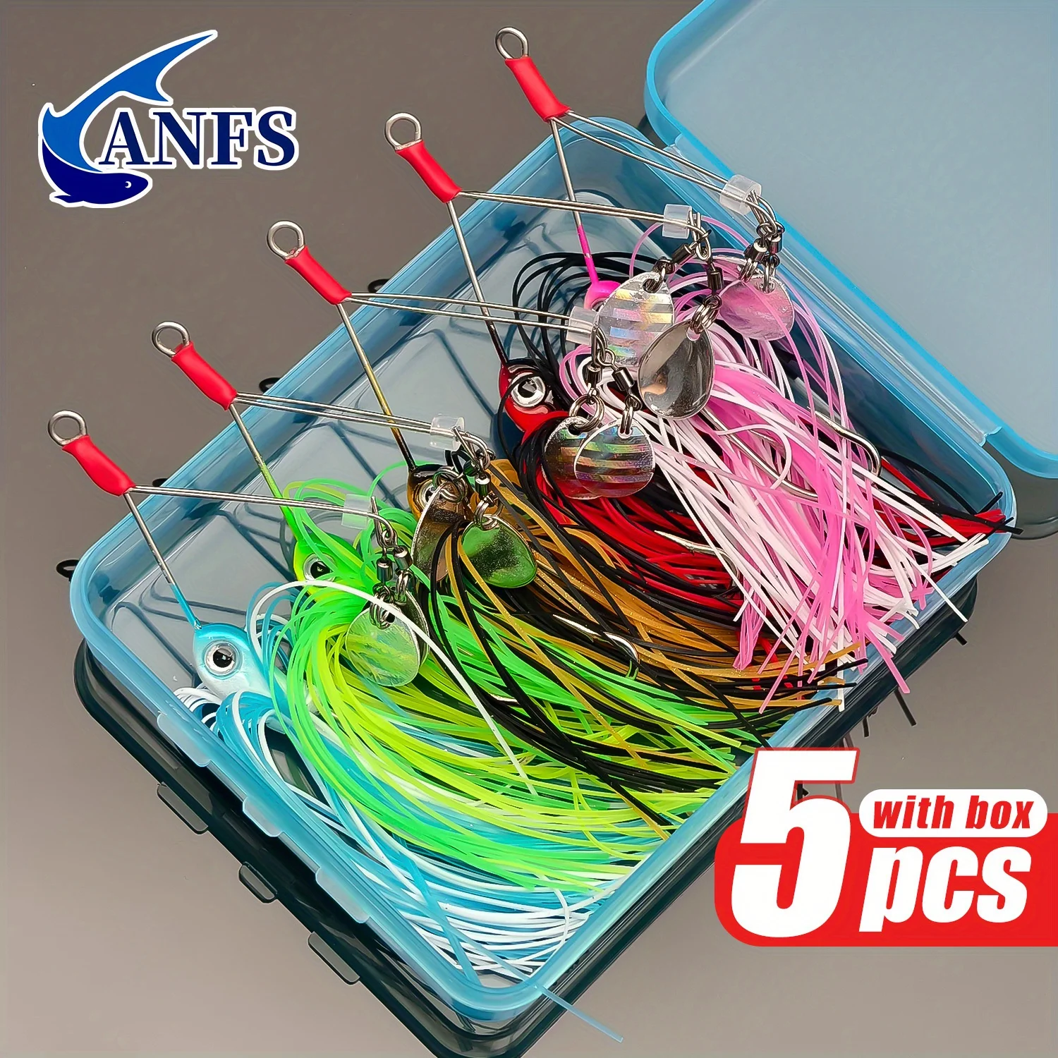 ANFS 5 señuelos de pesca giratorios con caja de almacenamiento - cebos artificiales de metal para pesca en agua dulce y salada, angelköder