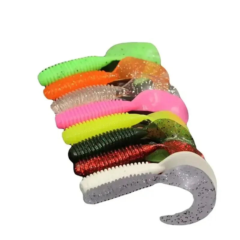 Tornillo de cola única con gusanos redondos, Señuelos de Pesca blandos, cebo Artificial, 5cm, 6cm, 7cm, alta calidad - imagen 2