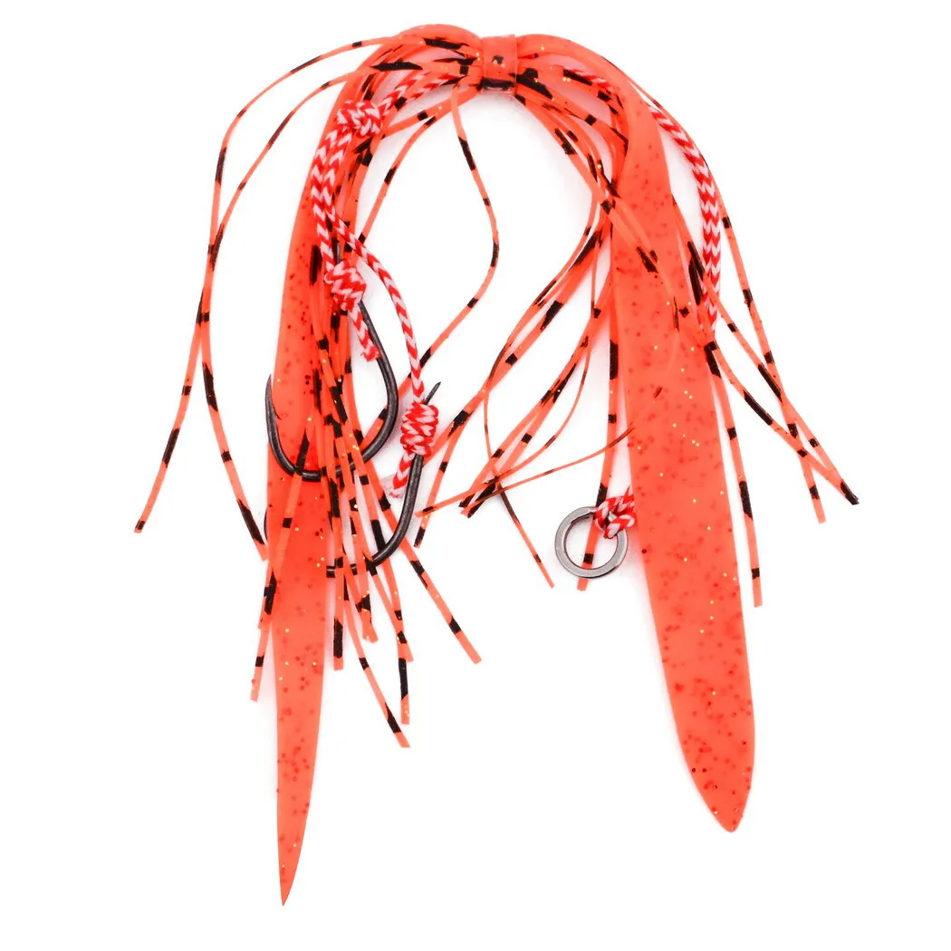 10 unids/set señuelo de falda de sílice para pesca, cebo de pesca de mar con anzuelos dobles de acero rico en carbono, equipo de pesca para barco, señuelo de remolque - imagen 4