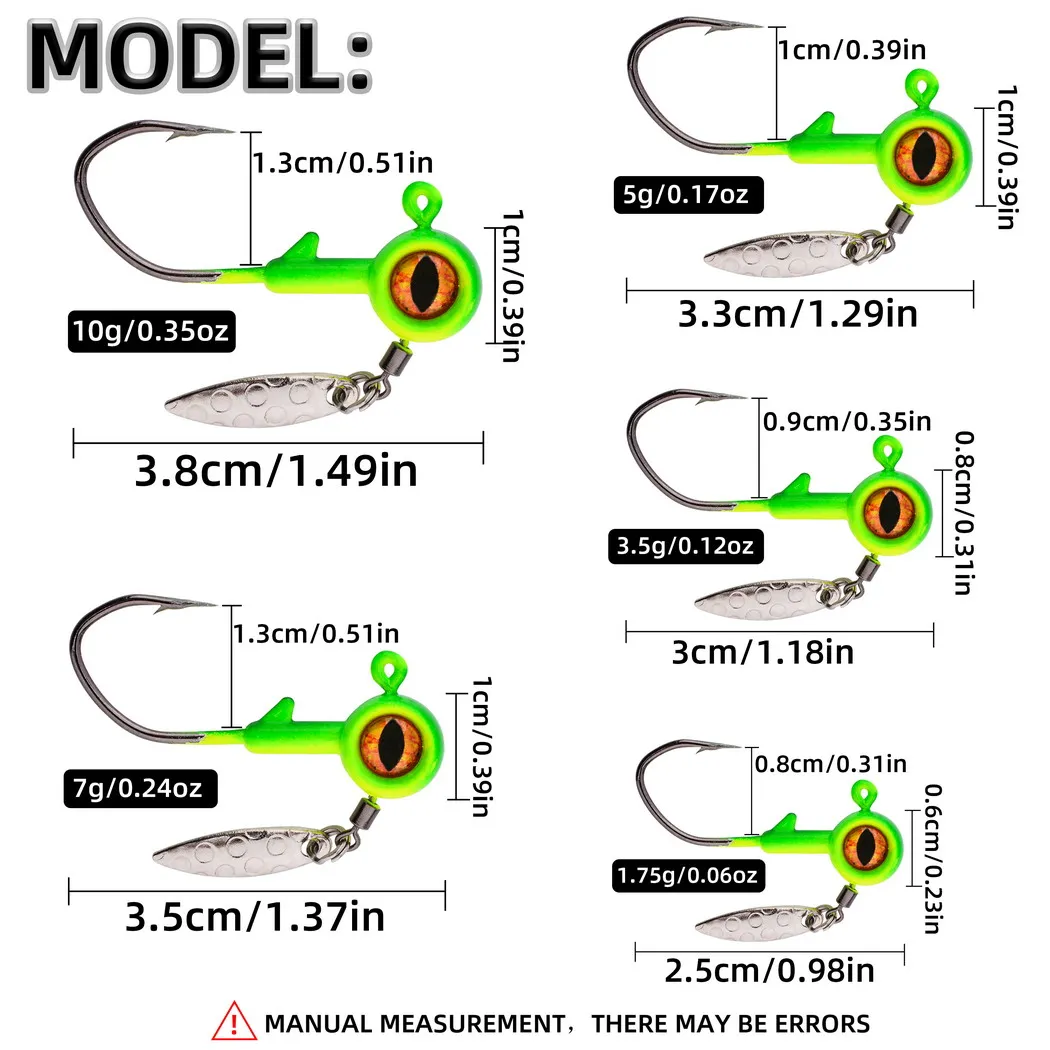 50 Uds anzuelo con cabeza de anzuelo 1,75g 3,5g 5g 7g 10g anzuelo de pesca giratorio lentejuelas plantilla señuelo cucharas de Metal cebos para aparejos de pesca de gusano blando - imagen 2