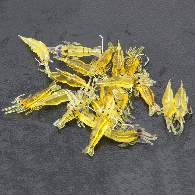 20 unids/lote cebos de silicona 4cm 1g señuelo de pesca suave cebo de camarón Artificial dorado sin gancho pesca en el mar pesca de invierno - imagen 2