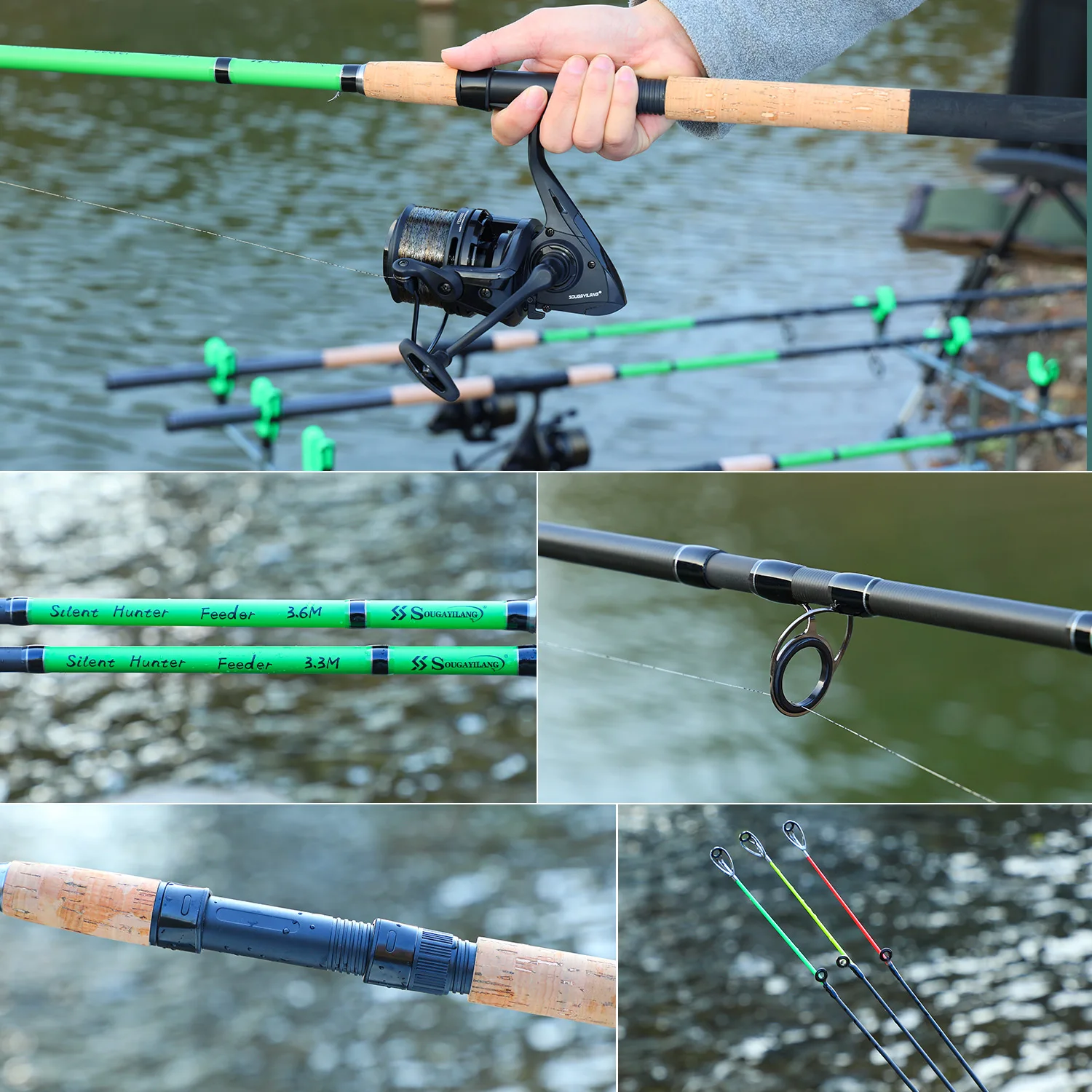 Caña De pescar giratoria Sougayilang, alimentador De 3,3/3,6 m, L M H, caña De Viaje eléctrica, mango De corcho De alta calidad, poste alimentador De carpa - imagen 5