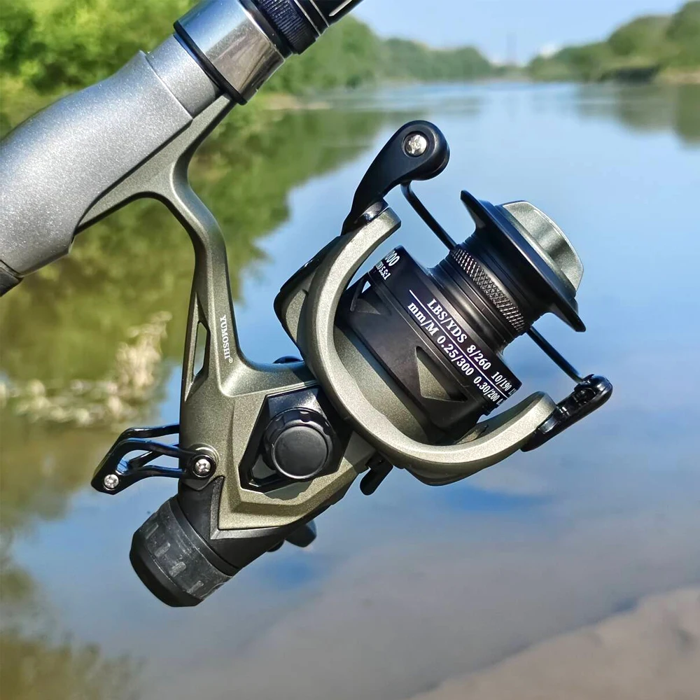 Carretes de pesca giratorios de doble freno delantero y trasero de carpa, carrete de línea Matel, herramientas de pesca, arrastre fuerte, relación de engranaje alta 5,5: 1 3000-6000 - imagen 5