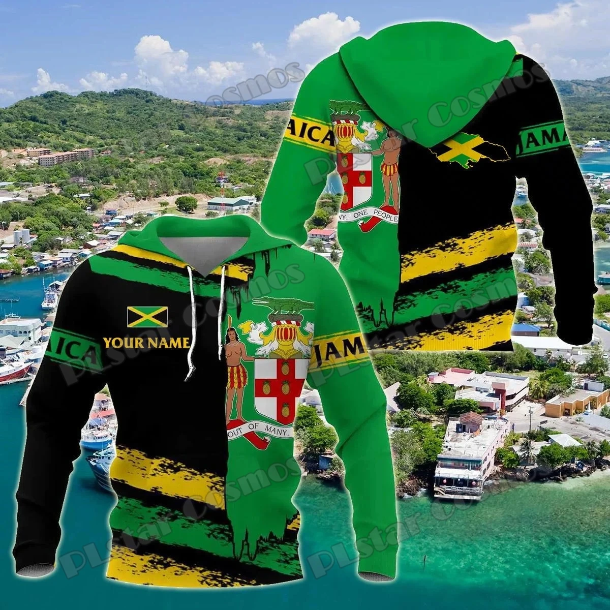 PLstar Cosmos nombre personalizado jamaica escudo de armas y bandera 3D impreso hombres sudaderas con capucha Unisex Casual otoño Sudadera con capucha QDY25 - imagen 3