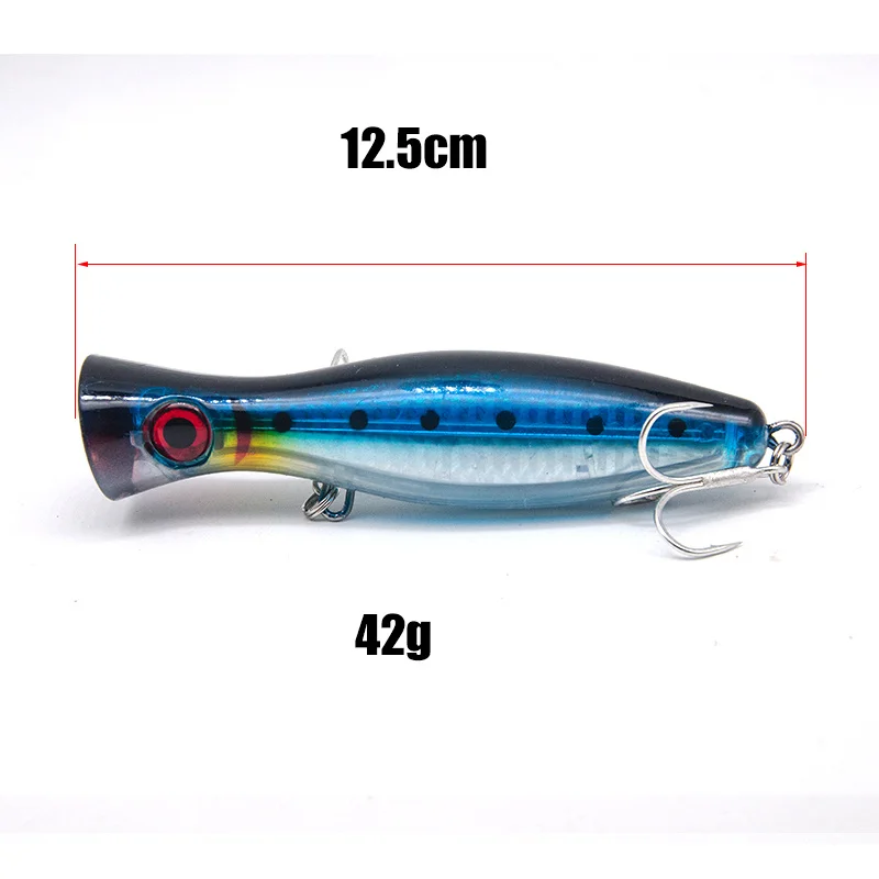 Señuelos de Pesca Popper, cebo duro de 12,5 cm/42g, aparejos de pesca artificiales con cuerpo de reflejo y ganchos afilados, 1 unidad - imagen 3