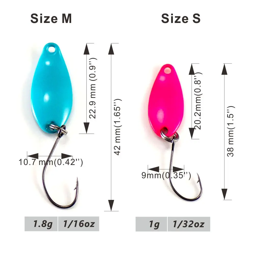 Countbass-cuchara para trucha con anzuelo individual coreano, tamaño 1/32oz 1/16oz, Señuelos de pesca de lubina y salmón, cebo de Metal para lago, 8 Uds. - imagen 5