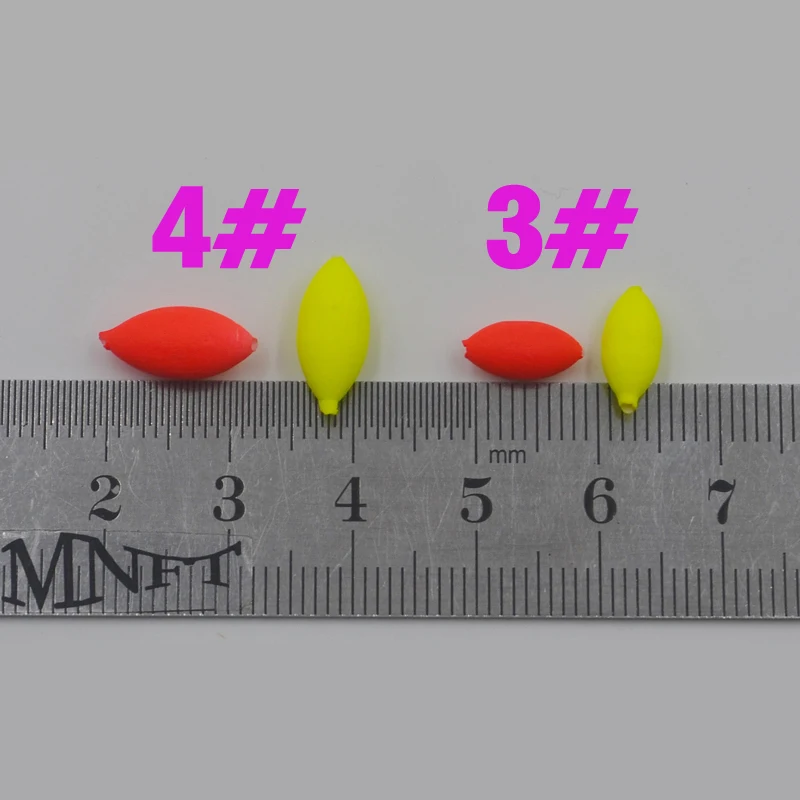 MNFT 200 Uds flotadores de espuma ovalados bola Bobber Rig hacer cuentas flotantes de pesca indicador rojo/amarillo frijoles de pescado con agujero sin tapón - imagen 5