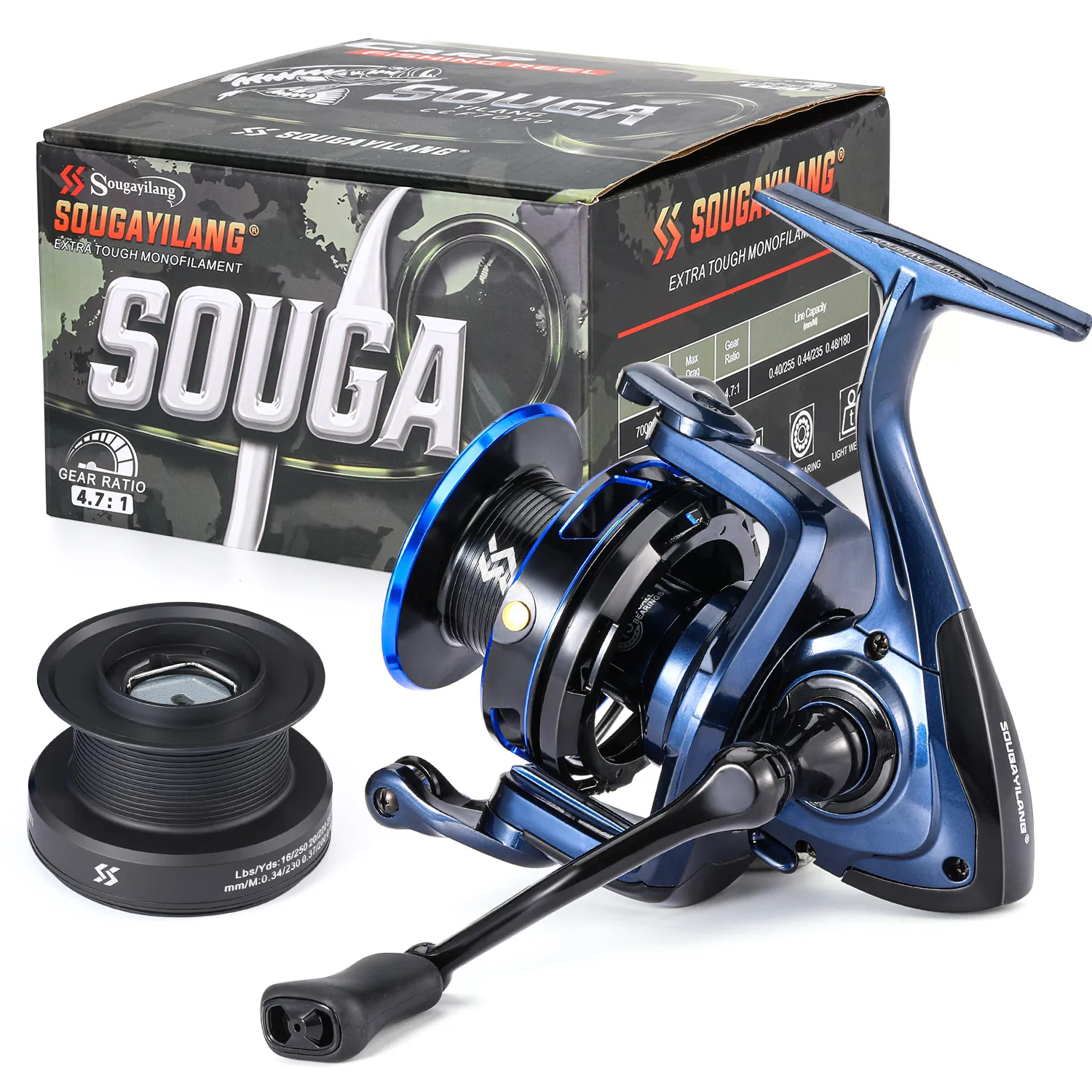 Carrete de Pesca Sougayilang 7000, Totalmente Metálico, Arrastre Máximo de 15 kg, Carrete de Pesca de Carpa, Potente para Pesca de Carpa en Agua Dulce, Trolling y Surfcasting