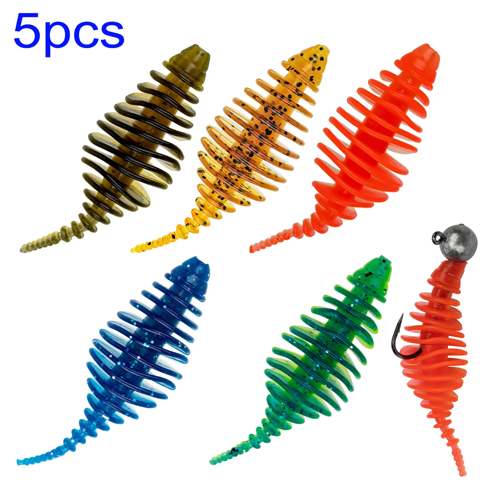 Señuelos de pesca de 5 uds., gusano blando, 50mm, 1,97 pulgadas, Wobbler, señuelo suave de silicona para aparejo de tiro, cebo Artificial para pesca de carpa, Lucio - imagen 2