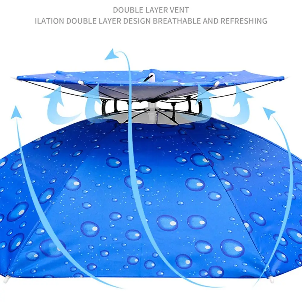 Sombrero de paraguas de pesca, sombrilla de doble capa montada en la cabeza, a prueba de viento, Anti ultravioleta, para exteriores - imagen 3