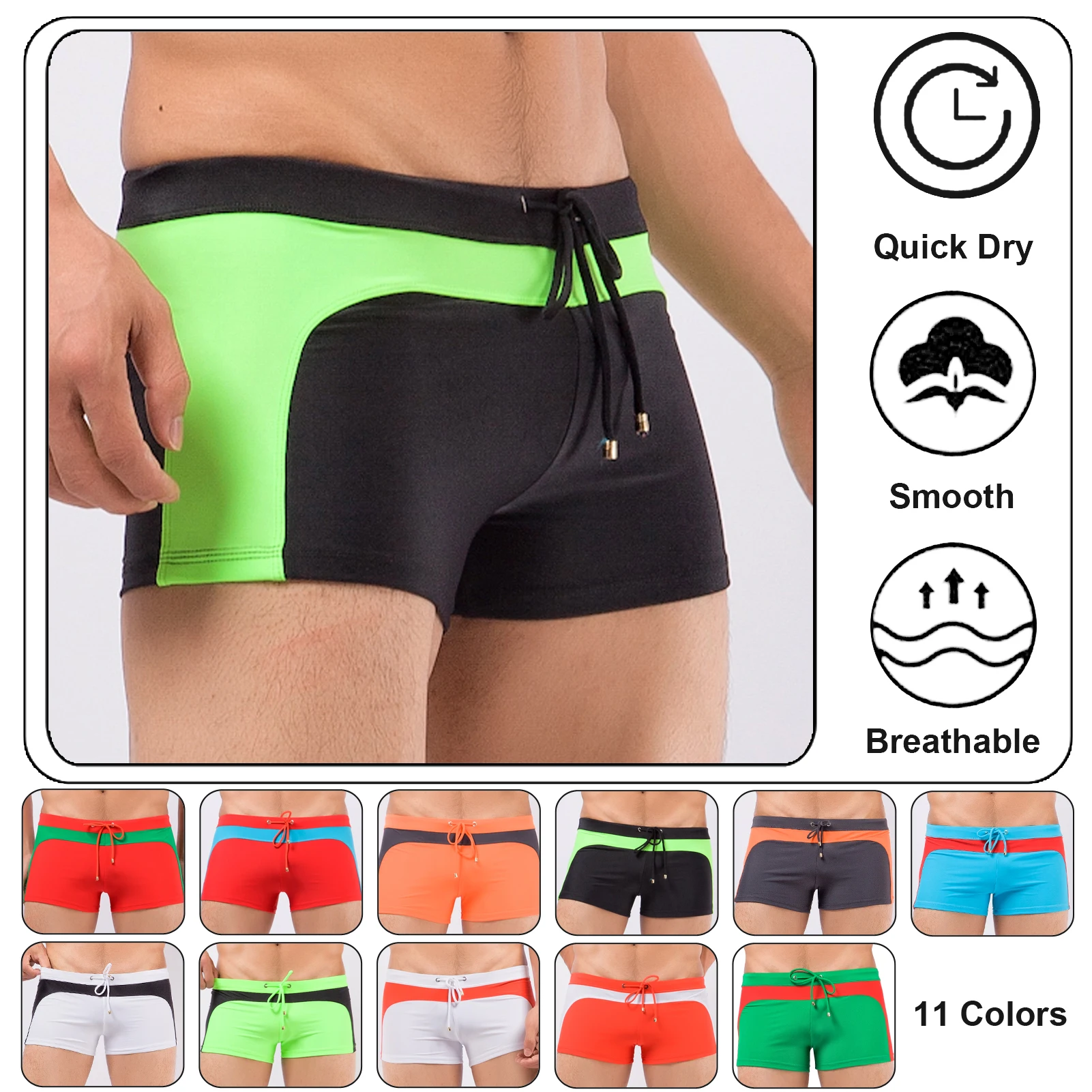 Shorts de baño hombre secado rápido cintura baja boxer con cordón - imagen 4