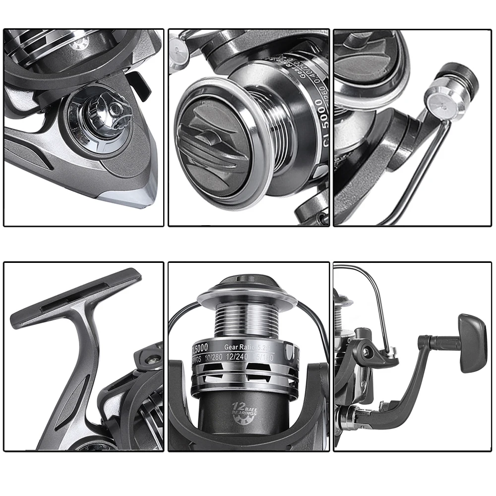 Carrete de pesca giratorio, rueda de mango intercambiable izquierda/derecha, aparejos de pesca de carpa marina, arrastre máximo 12KG, serie 2000-7000 - imagen 5