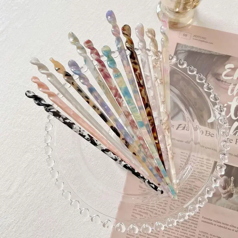 Palillos para el cabello de estilo chino para mujer, palillos de acetato Vintage, horquillas, Clips, joyería de boda, accesorios de estilismo de belleza para niña - imagen 3