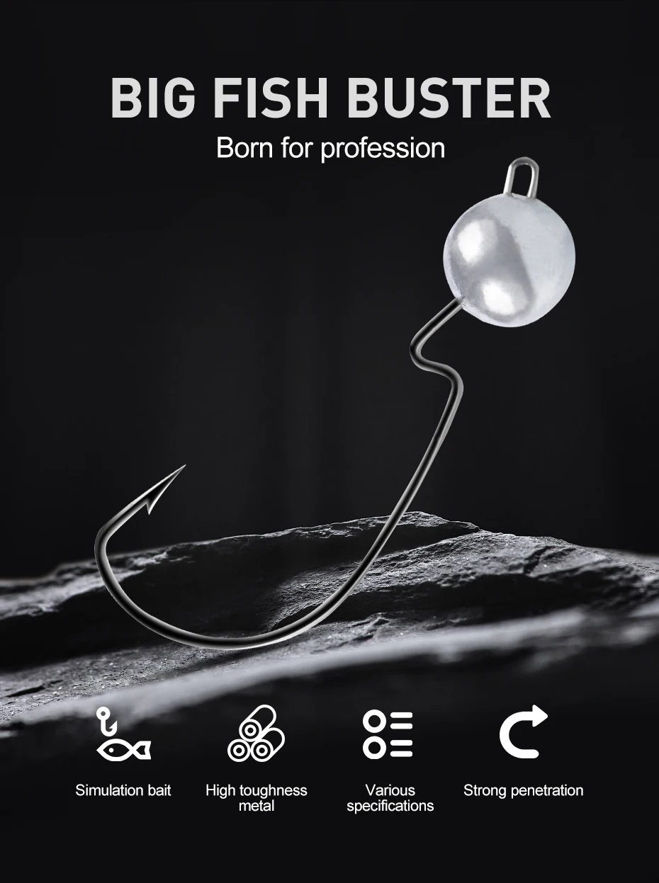 ESFISHING-anzuelos de gusano para aparejos de pesca, cabezal de anzuelo, 6 uds., 3,5g, 5g, 7g, 10g, anzuelo compensado de calidad Mustad para señuelos blandos - imagen 2