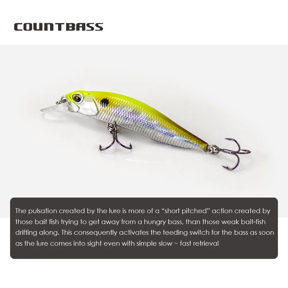 COUNTBASS Minnow 63mm 5g (2,48 ''0,18oz) pesca de sábalo de hundimiento lento Wobbler de plástico perca Leurre señuelo de pescador - imagen 3