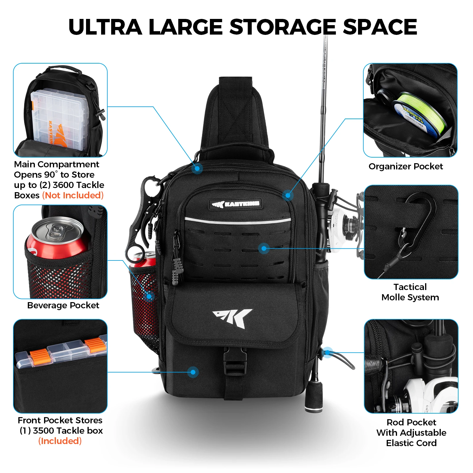 KastKing Everyday Essential Bolsa de pesca y juego de herramientas, báscula de pesca y caja de 3500 aparejos impermeables, alicates de pesca de 7 ", agarre labial - imagen 2