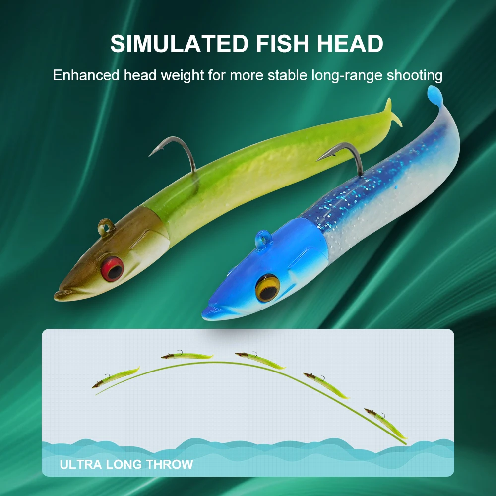 ESFISHING nuevos cebos de pesca cabeza de plomo Anguila de mar 150mm Shad señuelo suave para captura grande mezclado con anzuelo de calidad con cabeza de anzuelo - imagen 4