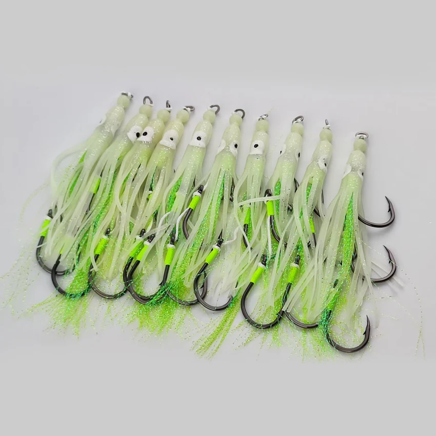 Cebos de calamar suaves con faldas de silicona y tres anzuelos auxiliares, Ideal para pesca en el mar, 10 Uds. - imagen 5