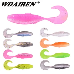 20 unids/bolsa Pesca gusanos de silicona señuelo suave 48mm 0,7g cola larga Wobblers Swimbait cebo Artificial de Pvc para aparejos de Pesca de carpa lubina