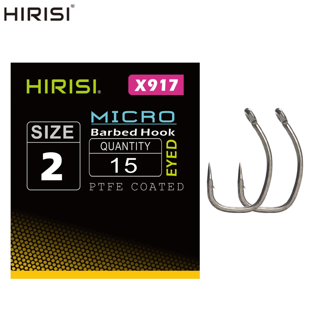 Hirisi 15 Uds anzuelos de pesca de carpa con ojo Micro púa anzuelos de acero alto en carbono recubiertos de PTFE X917 accesorios de pesca