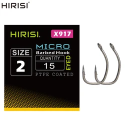 Hirisi 15 Uds anzuelos de pesca de carpa con ojo Micro púa anzuelos de acero alto en carbono recubiertos de PTFE X917 accesorios de pesca