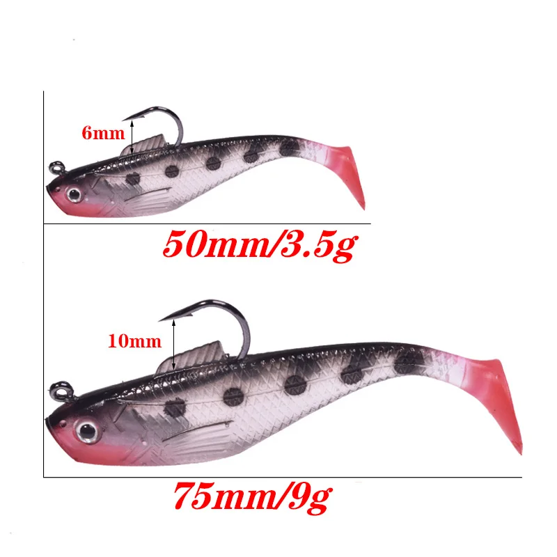 Señuelo de pesca suave de silicona, anzuelos con cabeza de anzuelo de 7,5 cm y 5cm, Wobblers, cebo de goma Artificial para lubina, carpa, Lucio, aparejos de pesca, 1 ud. - imagen 4