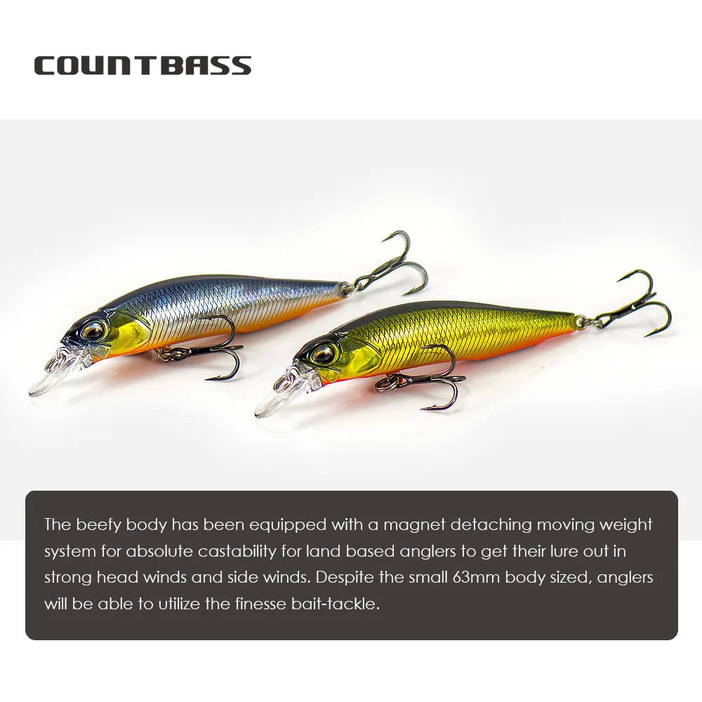COUNTBASS Minnow 63mm 5g (2,48 ''0,18oz) pesca de sábalo de hundimiento lento Wobbler de plástico perca Leurre señuelo de pescador - imagen 4