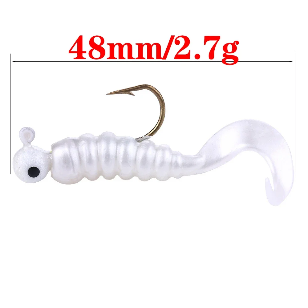 7 Uds cebo suave de silicona de gusano 4,8 cm 2,7g Jigging Wobblers pesca señuelos artificiales de Pvc con ganchos para aparejos de natación de cola de lubina - imagen 2