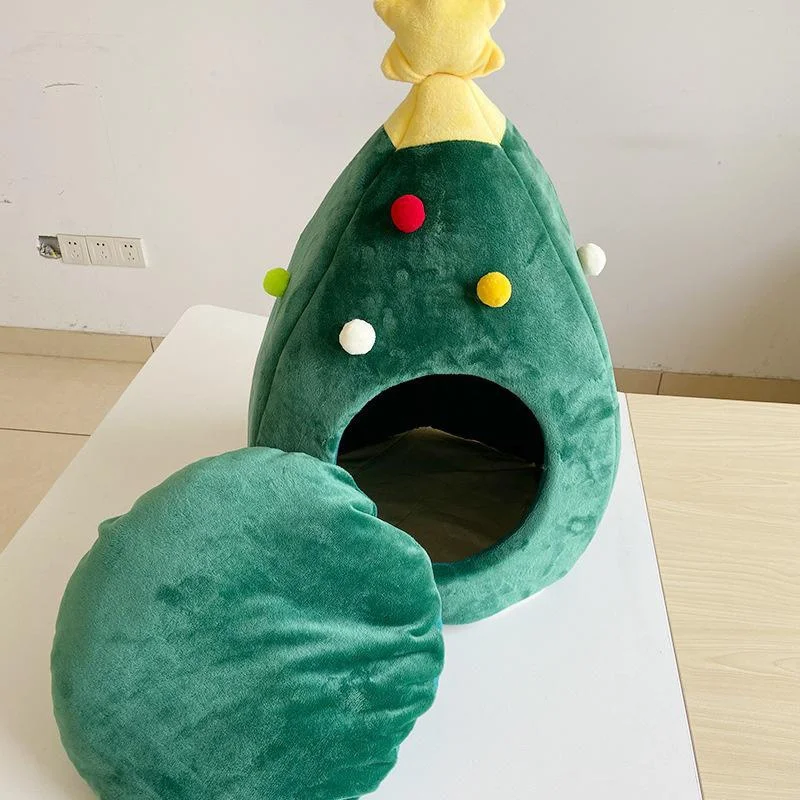 Casa árbol de Navidad para gatos – Refugio cálido con cama de invierno - imagen 5
