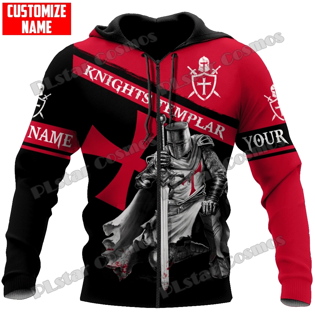 Caballeros Templarios rezando rojo nombre personalizado 3D impreso hombres Sudadera con capucha y sudadera Unisex Casual pulóver otoño chaqueta con cremallera QDY21 - imagen 3