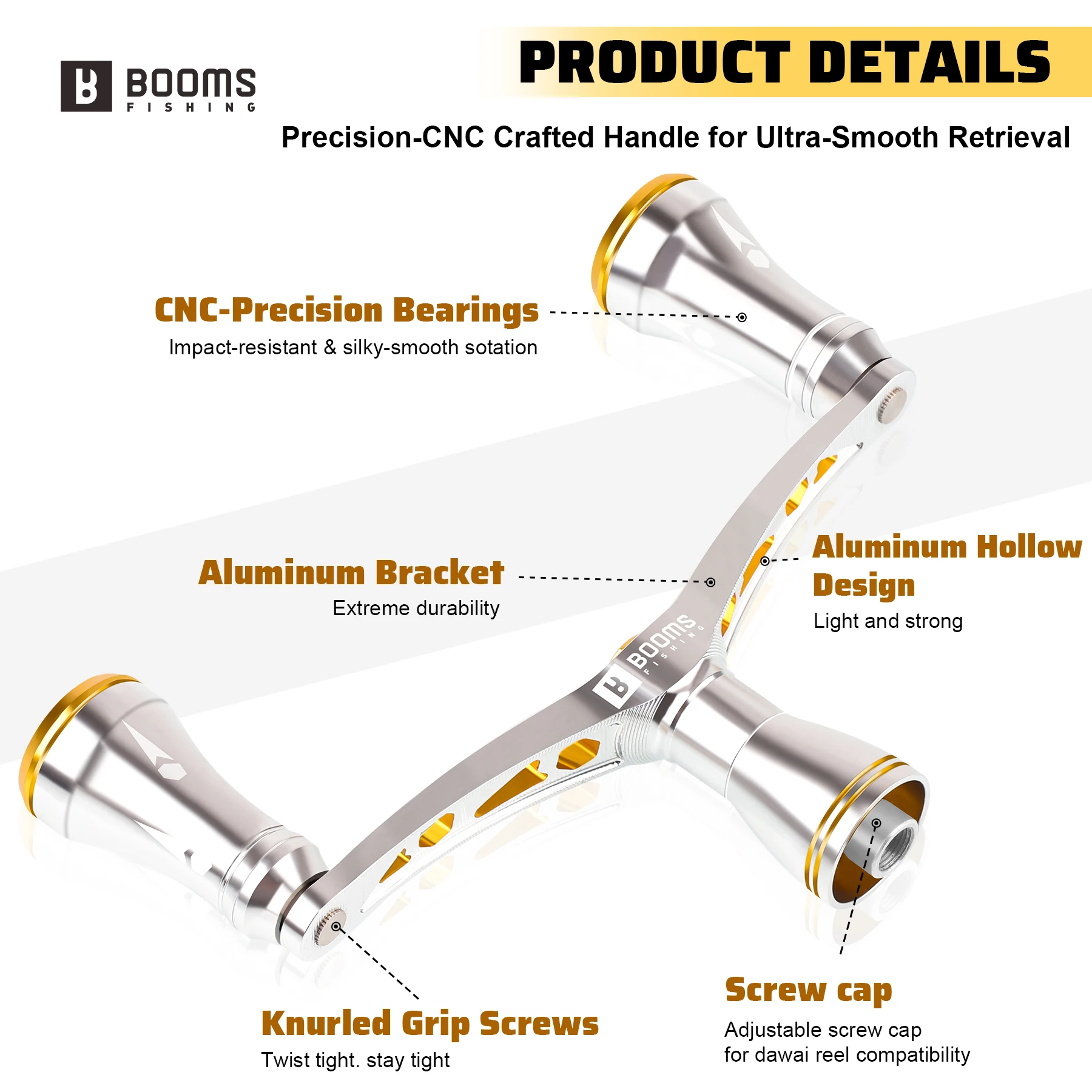 Booms Fishing DR1 mango de doble agarre de Metal para Daiwa, perillas de carrete de pesca giratorio con rodamientos, asas dobles, accesorios de pesca - imagen 2