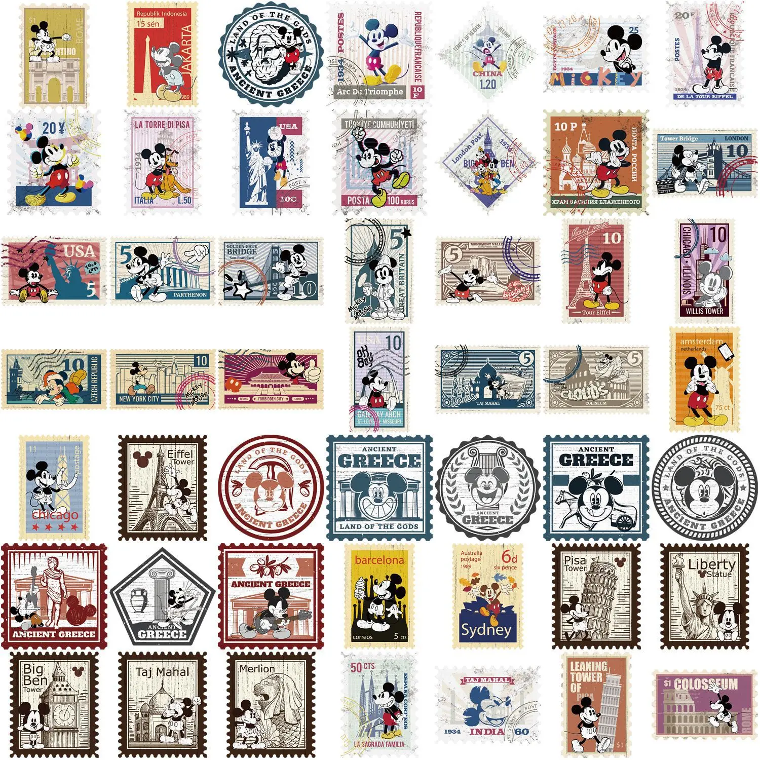 50 Uds. De sellos Retro de Mickey Mouse de Disney, pegatinas de película de dibujos animados, impermeables, para teléfono, portátil, equipaje, guitarra, cuaderno, pegatinas, juguete para niños - imagen 4