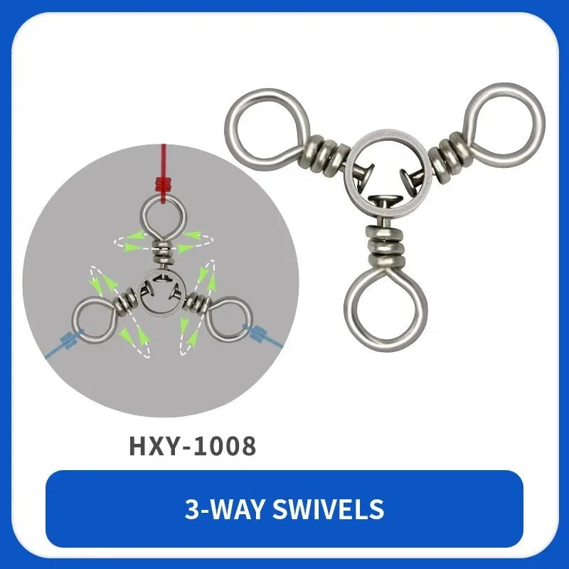 Conector de aparejo de 3 vías giratorio Trigeminal de pesca de acero inoxidable, 10 Uds., para pesca al aire libre, enlace a presión giratorio duradero con Anti - imagen 5