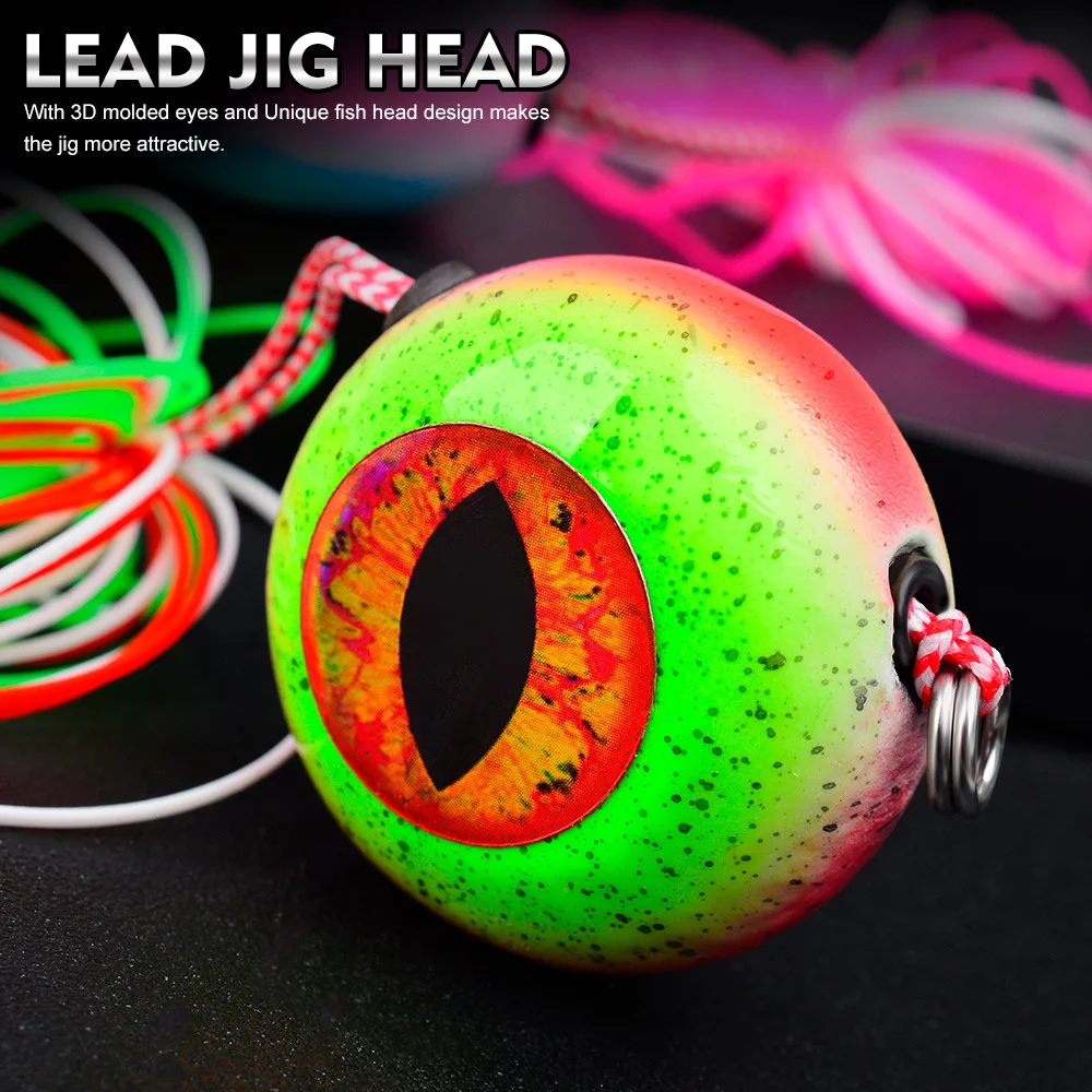 1 unidad de cebo de alambre luminoso de 20G, 40g, 60g, 80g, 100g, 120g, señuelos de Jigging, plantilla de ojos 3D, cabeza de plomo, aparejos de cebo de pesca de calamar de agua salada de goma - imagen 5
