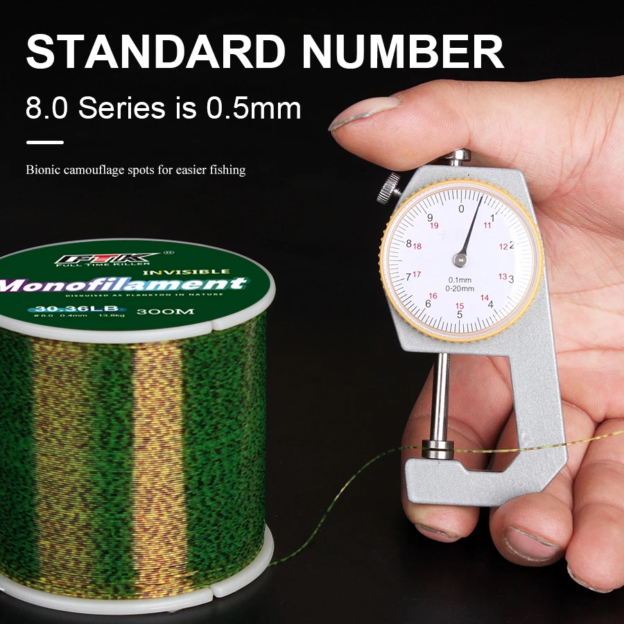FTK-sedal de pesca Invisible de 300m, línea de monofilamento de carpa moteada de 0,20mm-0,50mm, 4,13LB-34,32LB, línea manchada súper fuerte que se hunde - imagen 4