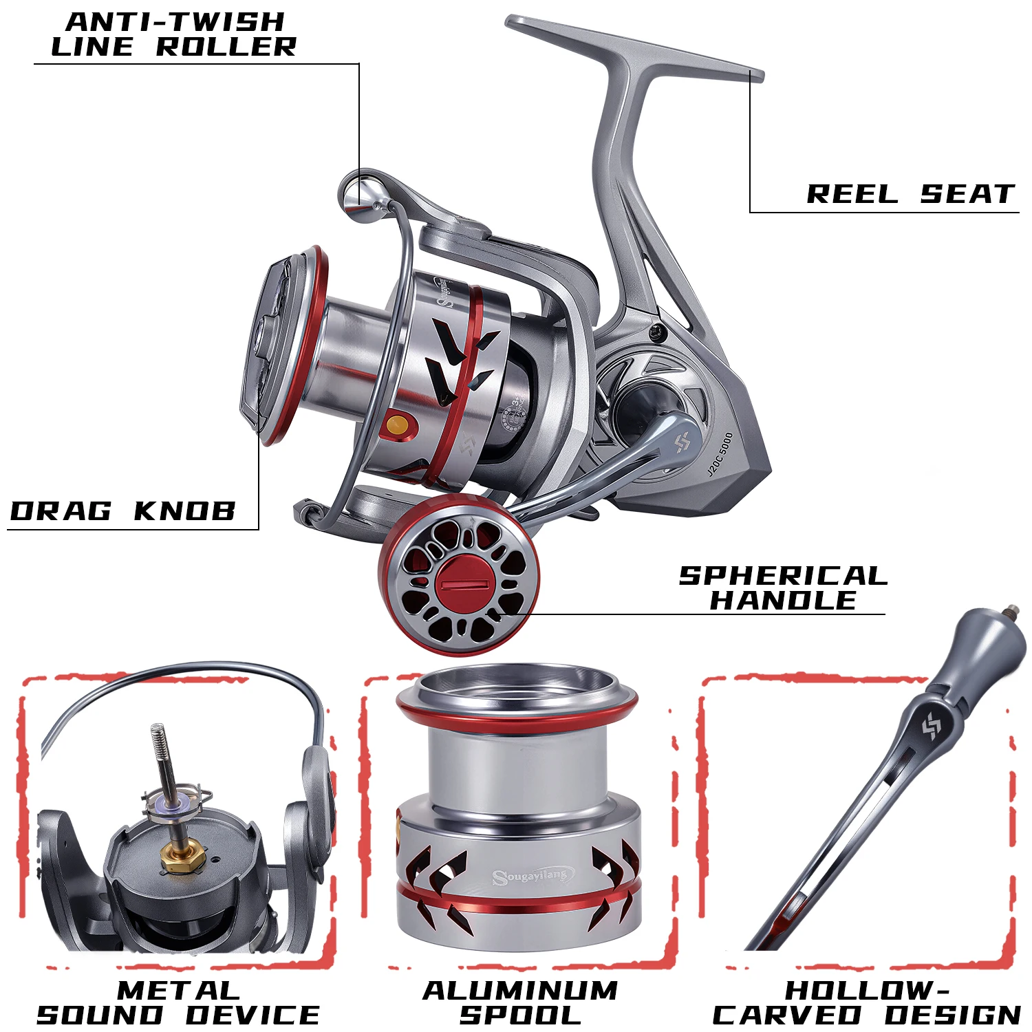 Sougayilang Kit Pesca Portátil Caña Telescópica Alta Carbono - imagen 4