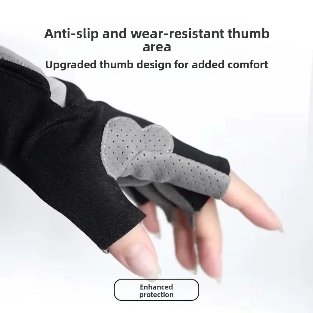 1 par de guantes de ciclismo transpirables, guantes antideslizantes de Color contrastante para Fitness, protectores de palma, manoplas de medio dedo que absorben el sudor para exteriores - imagen 2