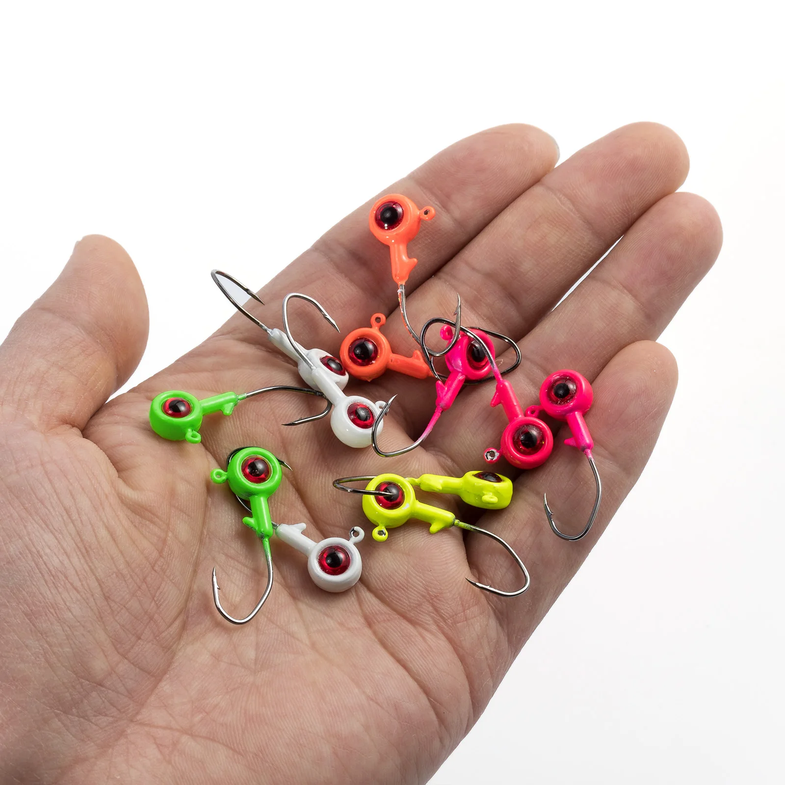 Anzuelo de pesca con cabeza de anzuelo, 5 uds., ojo 3D, 0,85g, 1,7g, 3,4g, anzuelo tipo bala para cebo vivo, gusano, señuelo suave, lubina, trucha, agua dulce