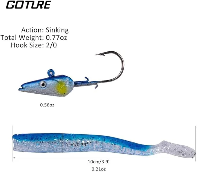 Señuelos de Pesca Goture de 11 cm y 22 g, Señuelos de Pesca Suaves con Cabeza de Plomo, Señuelos de Silicona con Anzuelo, Señuelos de Hundimiento para Agua Salada y Agua Dulce - imagen 5