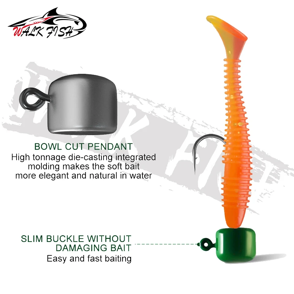 WALK FISH 5 uds 3,5G/5G anzuelos de pesca Ned Rig Jig cabezas de plantilla de setas cebos de gusano suave anzuelos para lubina trucha Pike - imagen 4